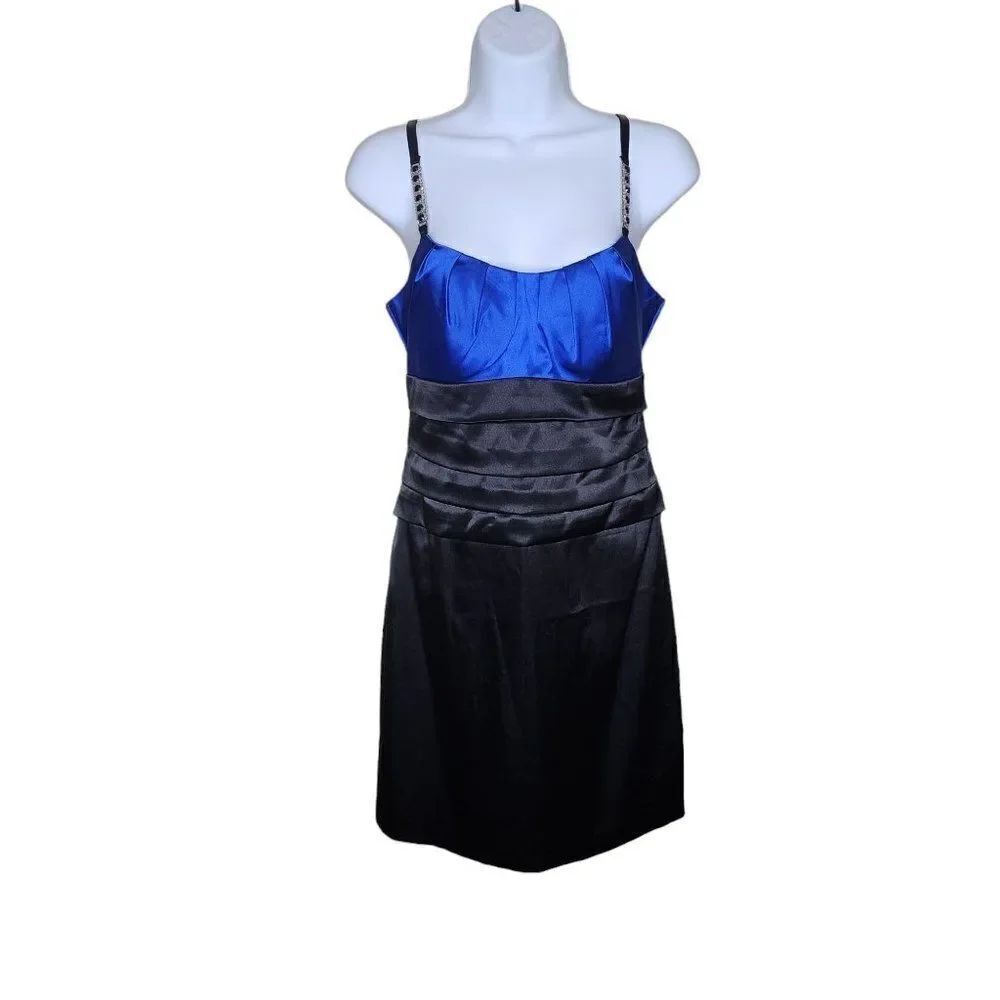 Vintage Y2K Satin Cocktail Mini Dress Juniors Size 7/8 Black Blue Body Con